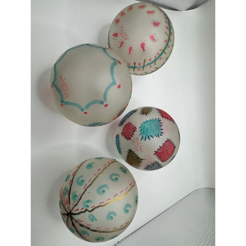 Vintage 1994 Polites Hand Painted Frosted Glass Christmas Ornaments Set of 4